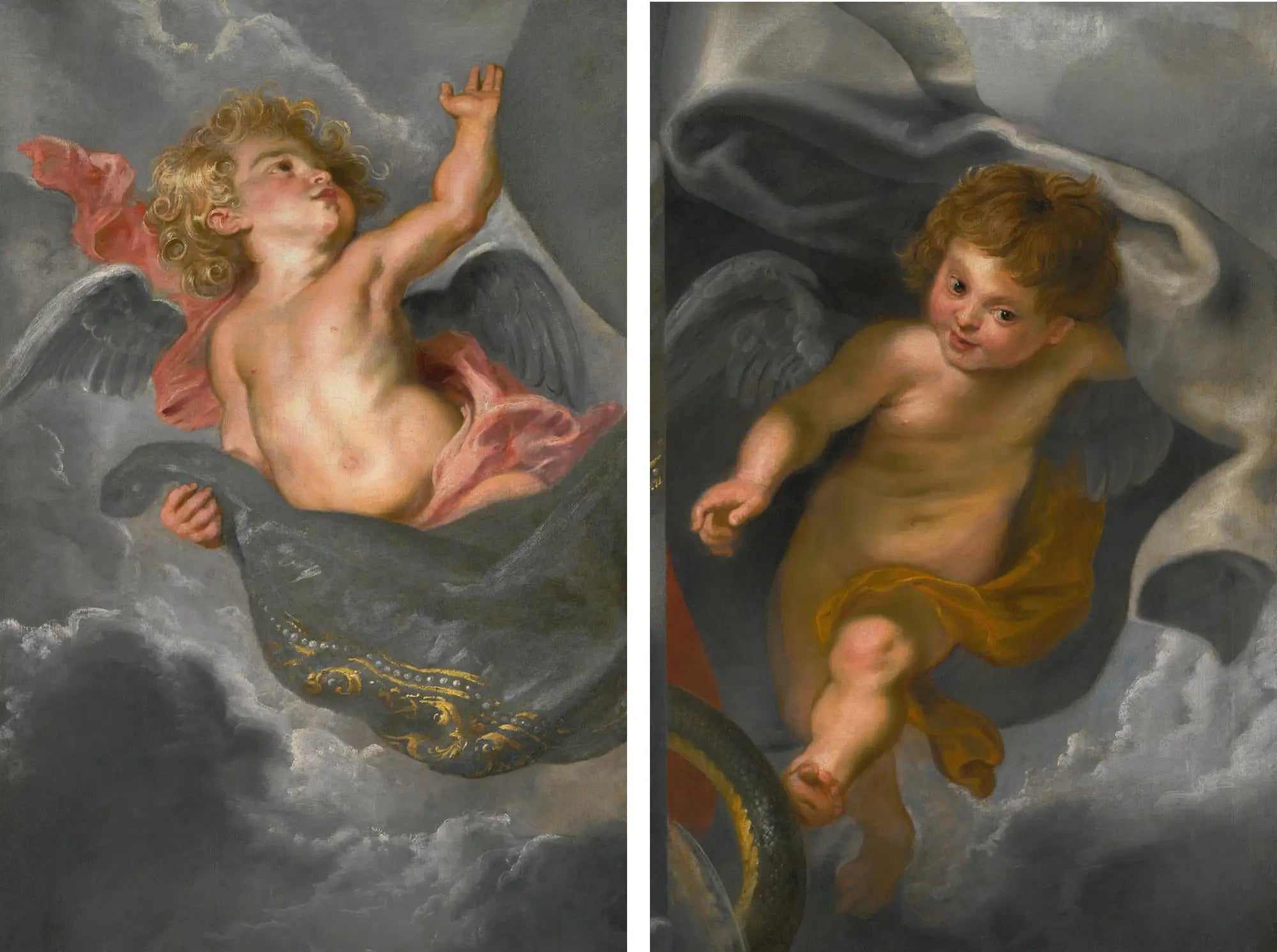 Deux chérubins tenant des draperies - Peter Paul Rubens image 1 tableau peint à l’huile sur toile