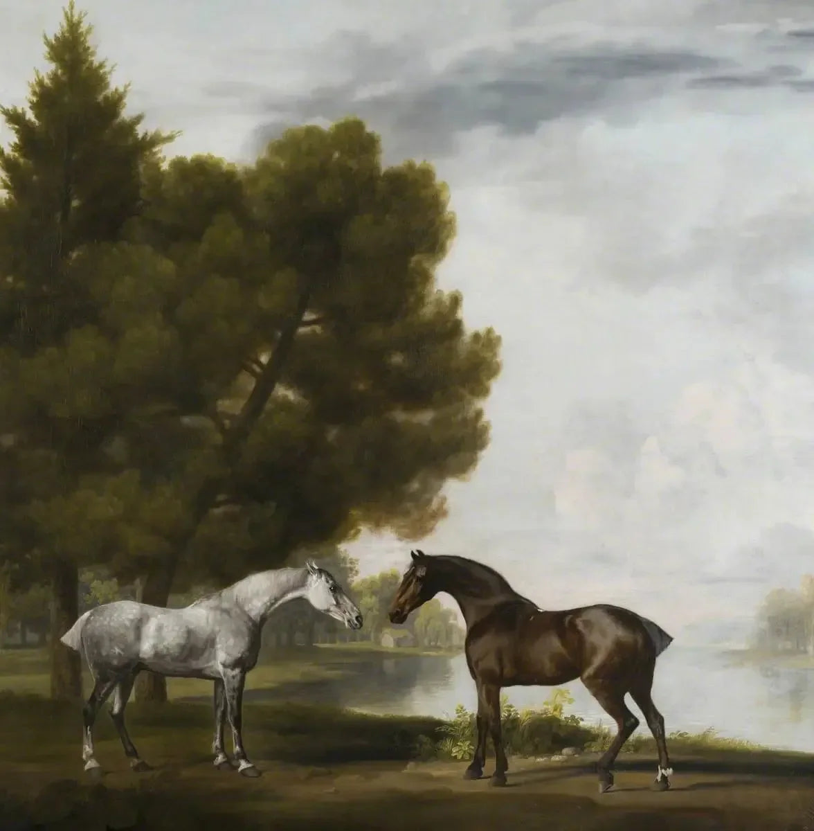Deux chevaux communiant dans un paysage - George Stubbs image 1 reproduction artisanale de tableau