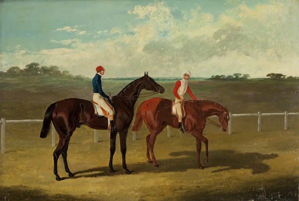 Deux chevaux de course – « Charles XII » et « Euclide » – avec leurs jockeys - John Frederick Herring, Sr. image 1 tableau peint à l’huile sur toile