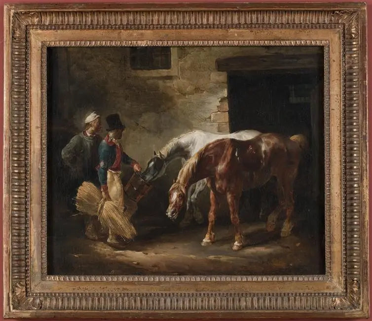 Deux chevaux de poste à la porte d'une écurie - Théodore Géricault image 1 reproduction réalisée par Alpha Reproduction
