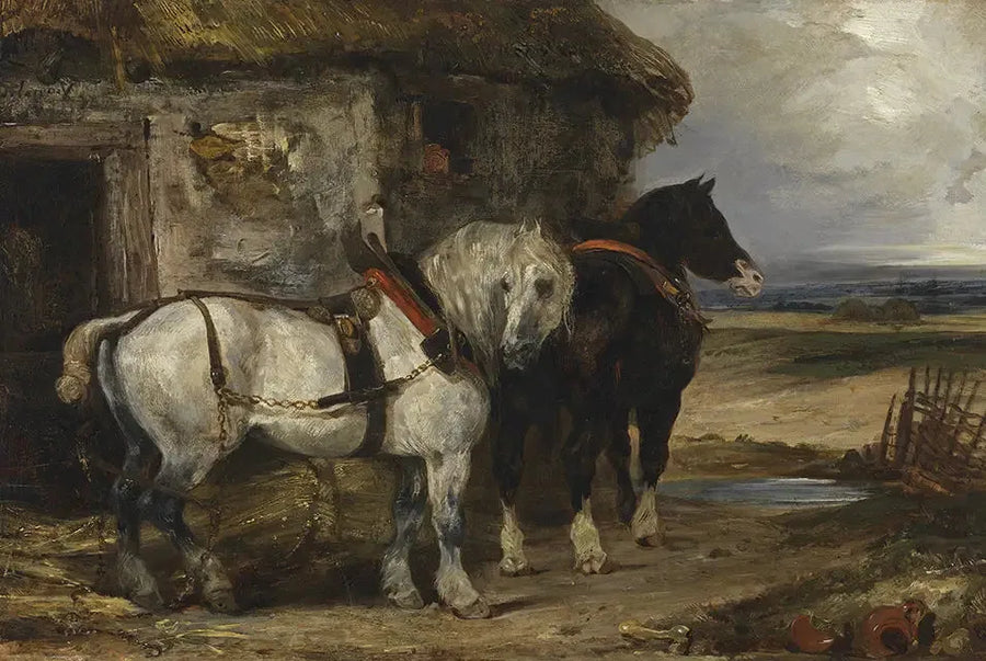 Deux chevaux devant une grange - Eugène Delacroix