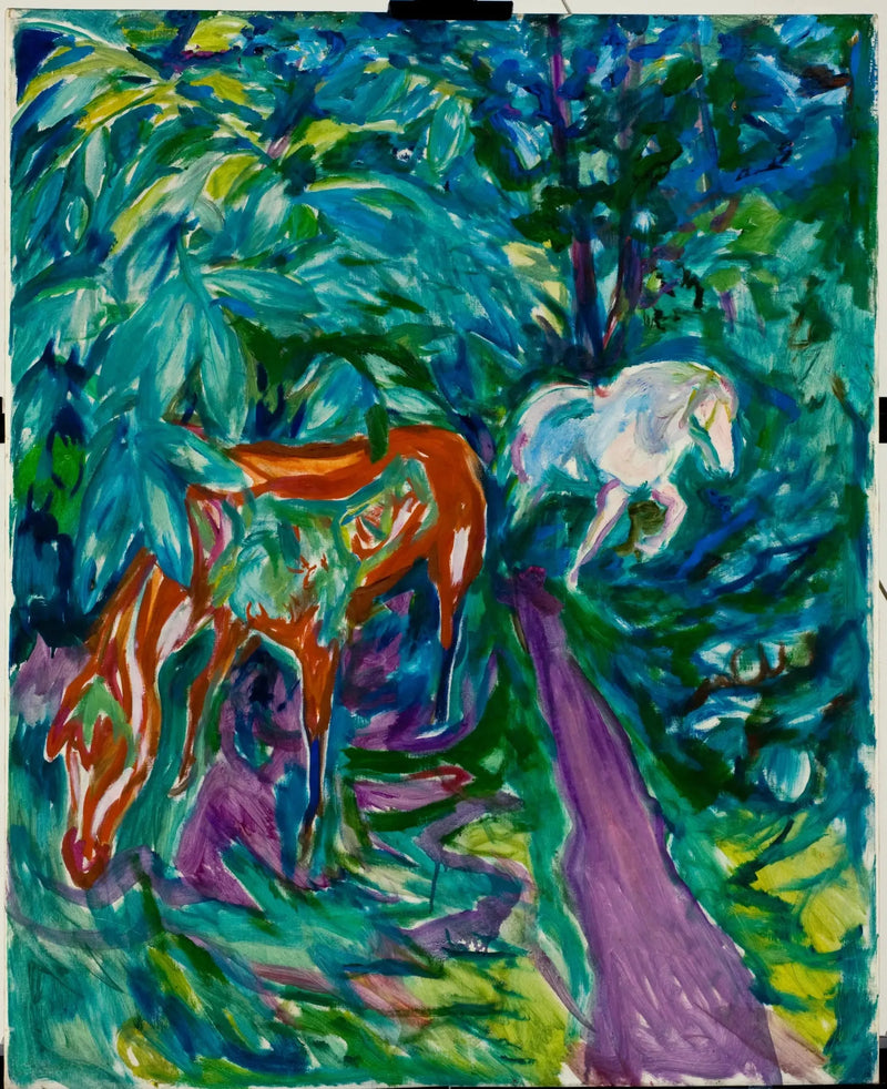 Deux chevaux en forêt - Edvard Munch