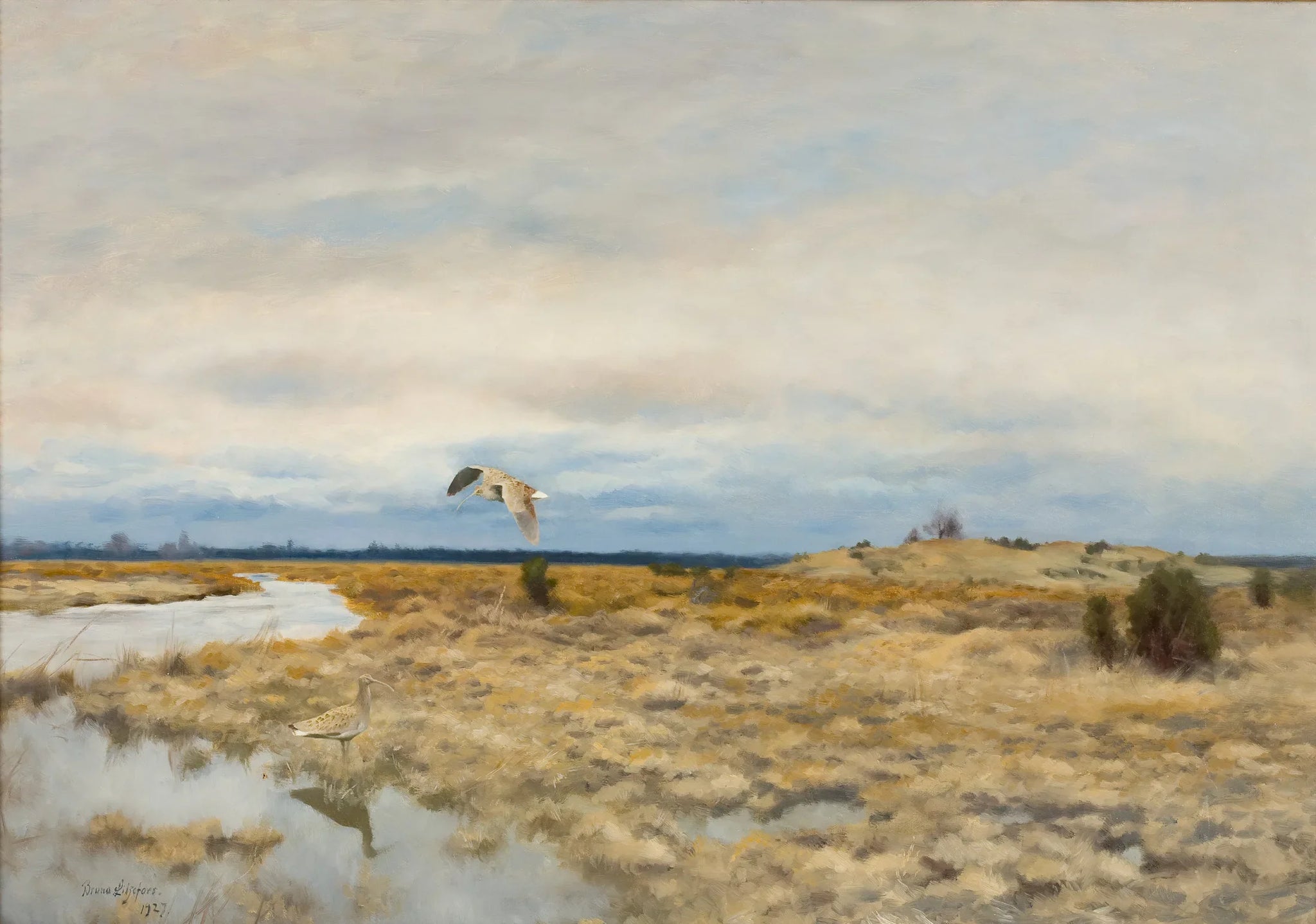 Deux courlis dans un paysage de tourbe - Bruno Liljefors image 1 tableau peint à l’huile sur toile