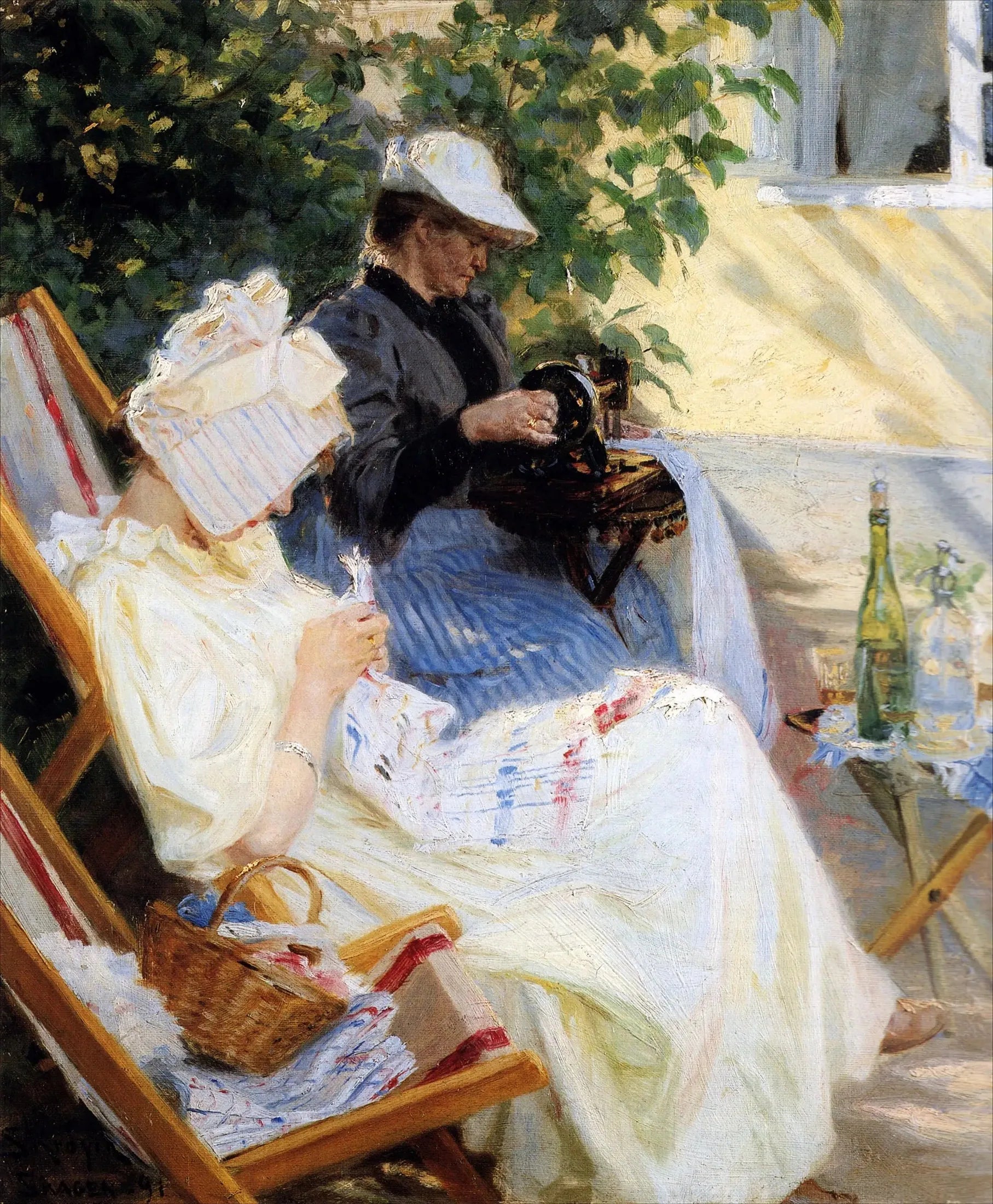 Deux dames dans le jardin. Marie Krøyer et sa mère. Skagen - Peder Severin Krøyer image 1 copie de tableau peinte à la main