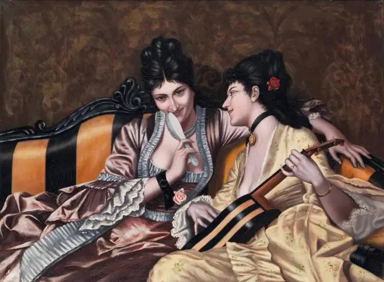 Deux dames sur un canapé - Luis Ricardo Falero image 1 reproduction artisanale de tableau