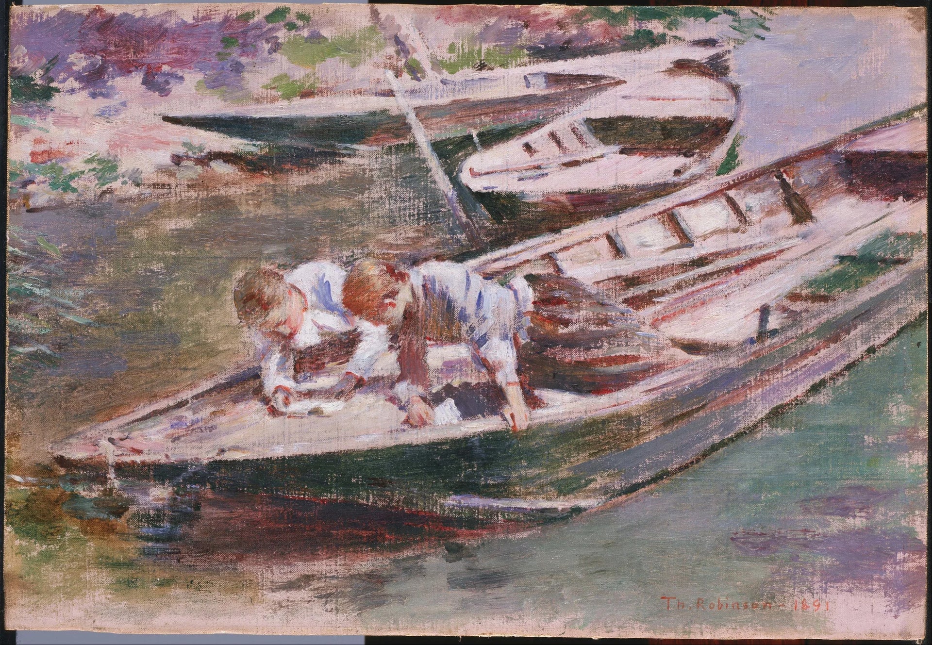 Deux dans un bateau - Theodore Robinson image 1 copie peinte à la main à l’huile