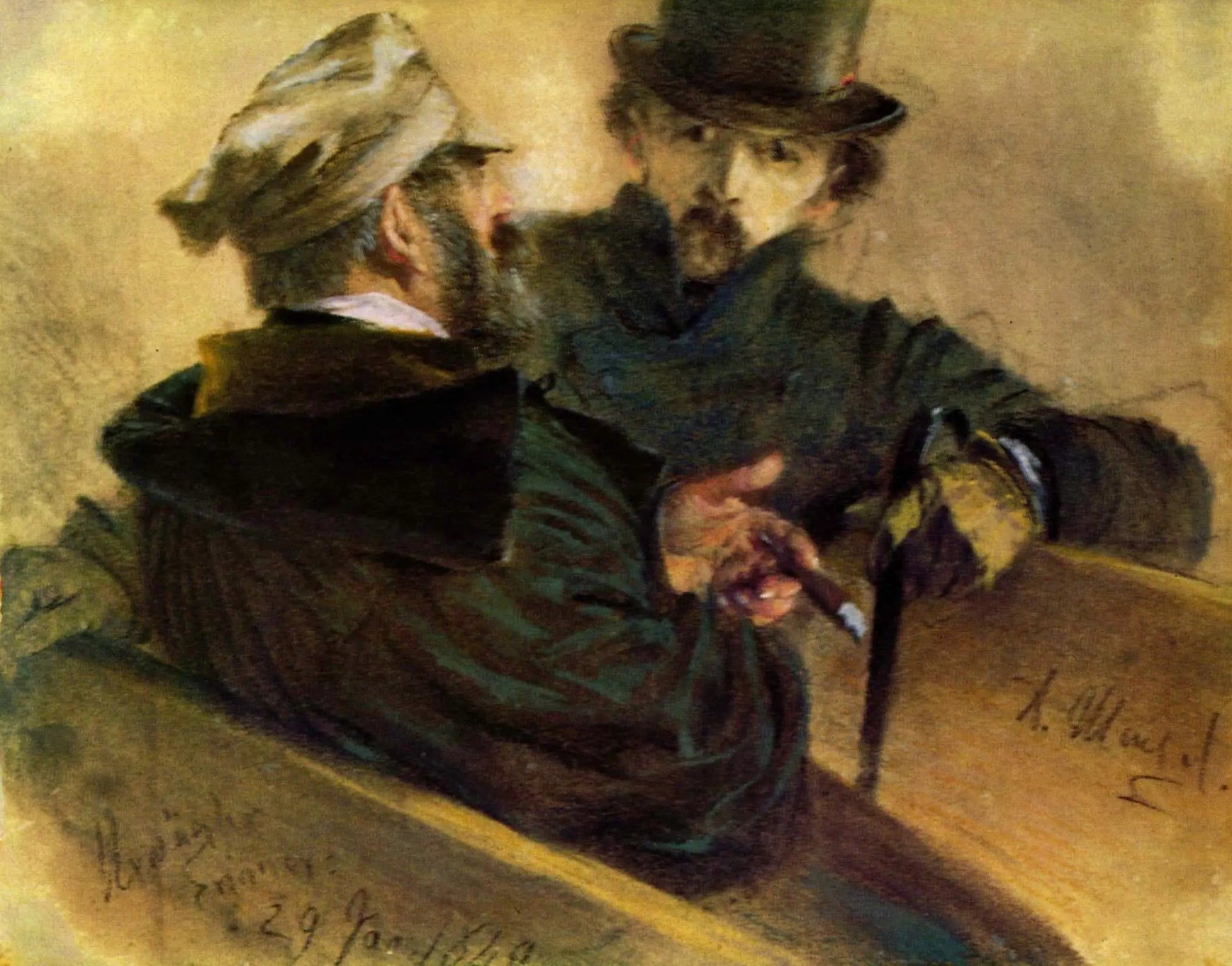 Deux électeurs en discussion - Adolph von Menzel image 1 copie de tableau peinte à la main