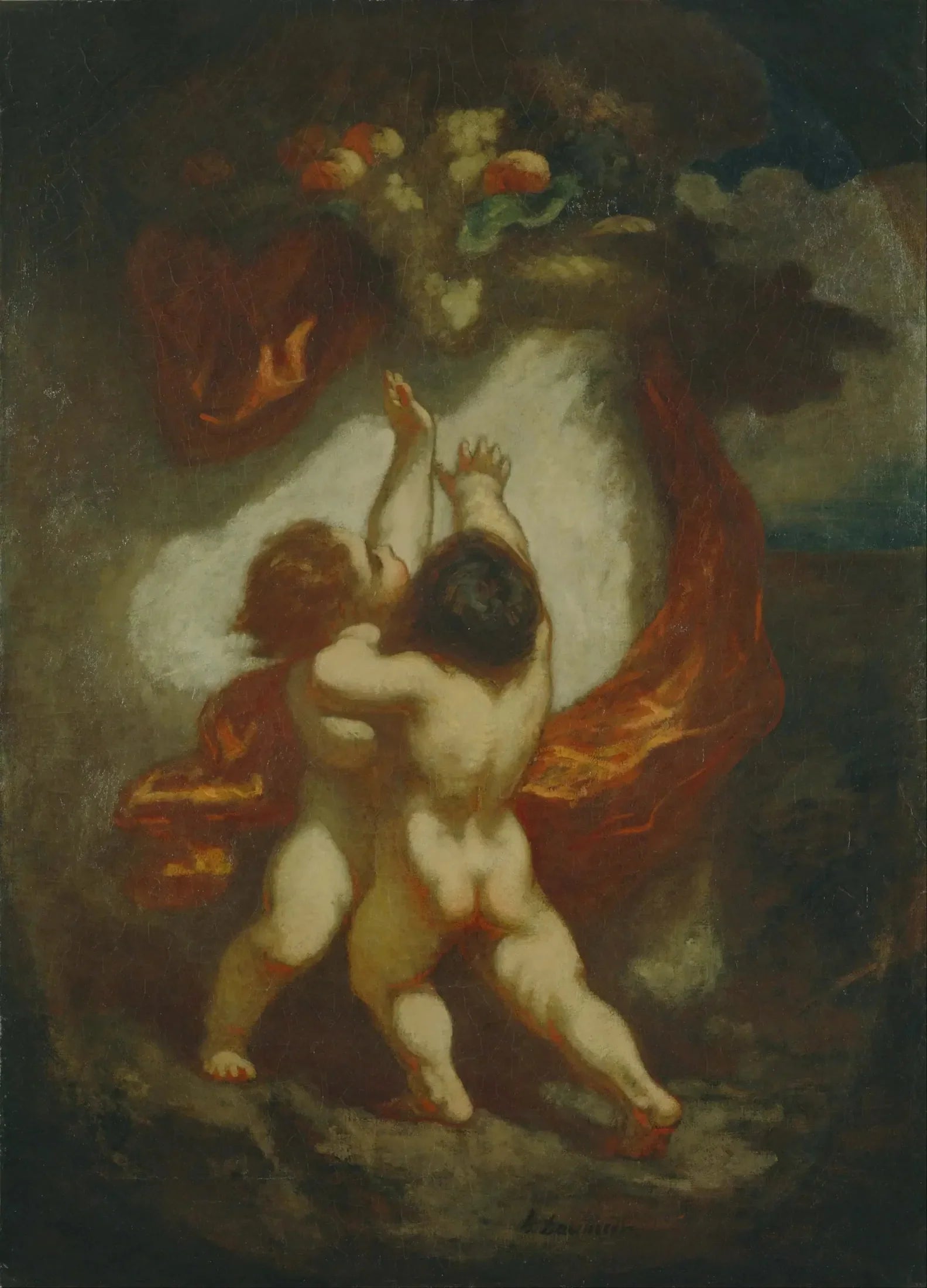 Deux enfants cherchant des fruits - Honoré Daumier image 1 copie de tableau peinte à la main