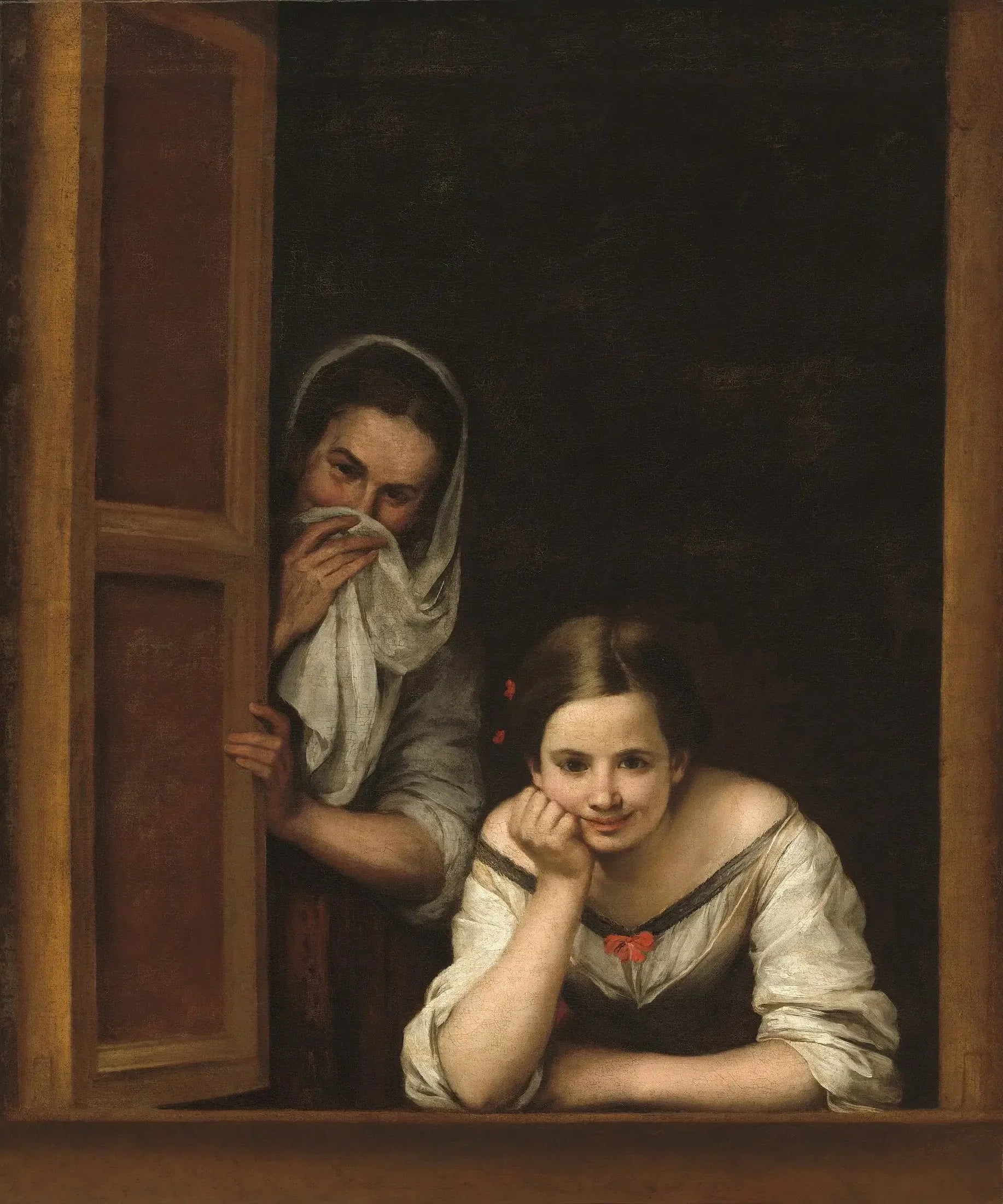 Deux femmes à la fenêtre - Bartolomé Esteban Murillo image 1 reproduction de peinture à l’huile