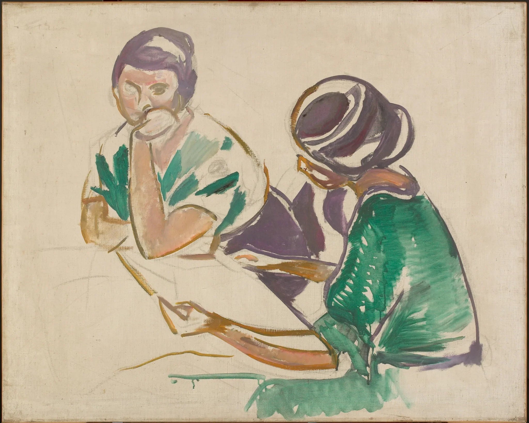 Deux Femmes à table - Edvard Munch image 1 reproduction de peinture à l’huile