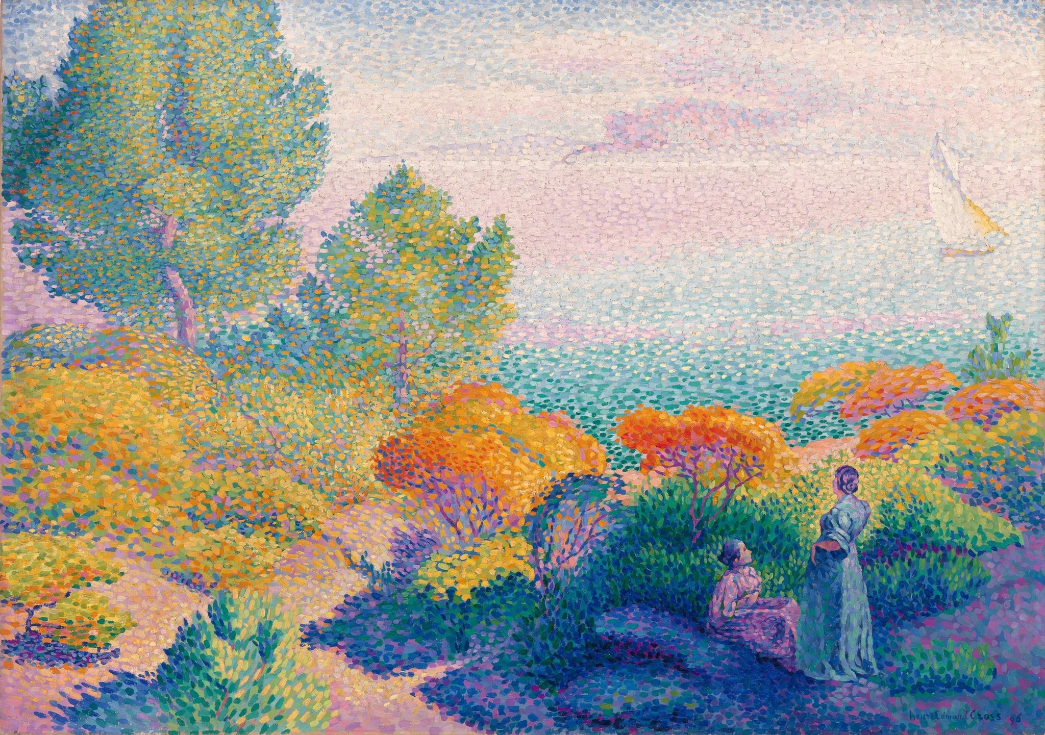 Deux femmes au bord de la mer, Méditerranée - Henri-Edmond Cross image 1 reproduction de peinture à l’huile
