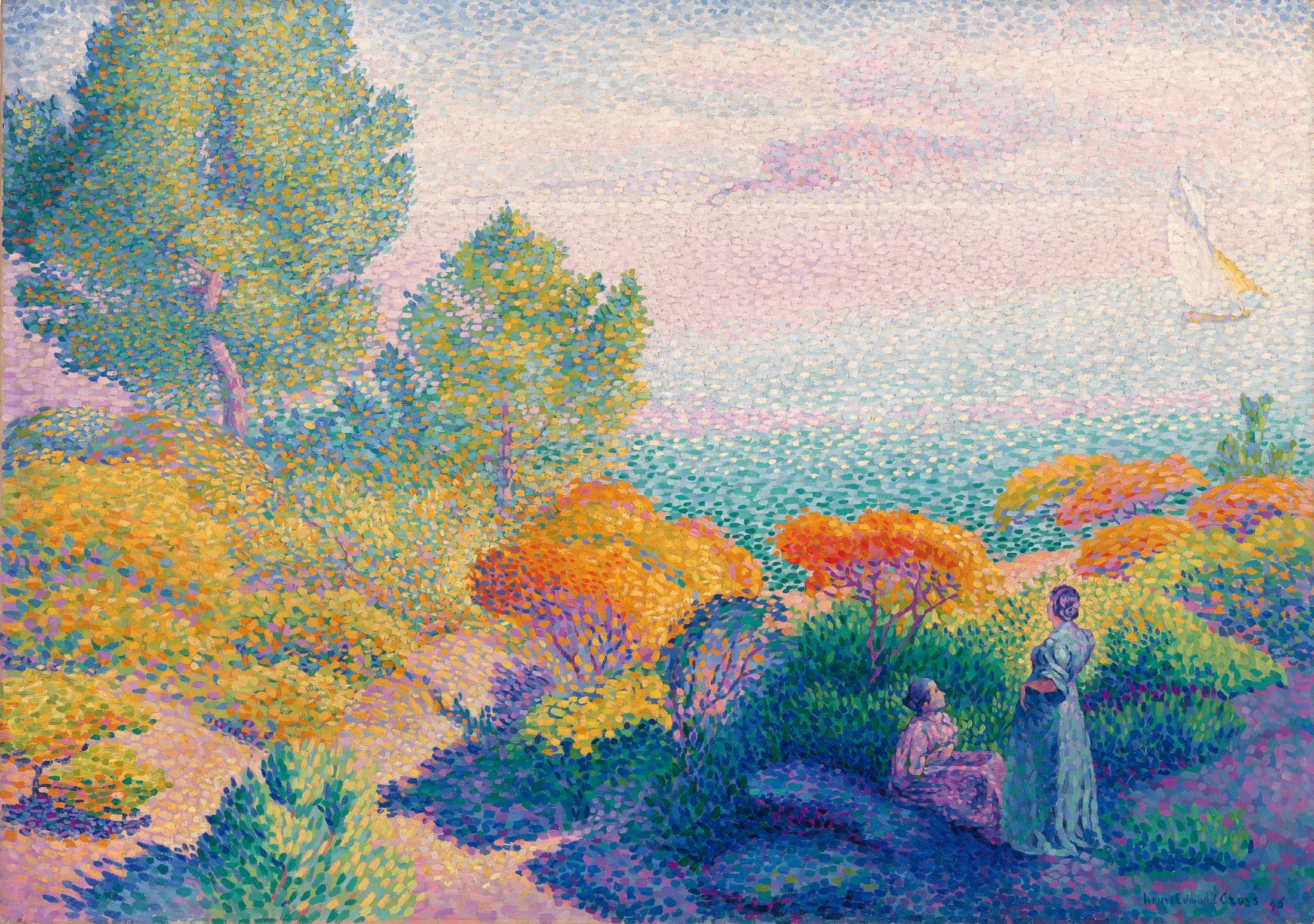Deux femmes au bord de la mer, Méditerranée - Henri-Edmond Cross image 1 reproduction de peinture à l’huile