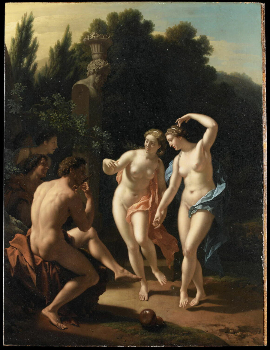 Deux femmes dansant devant un berger jouant du pipeau, dit aussi Nymphes dansant devant un jeune faune jouant de la flûte - Pieter van der Werff