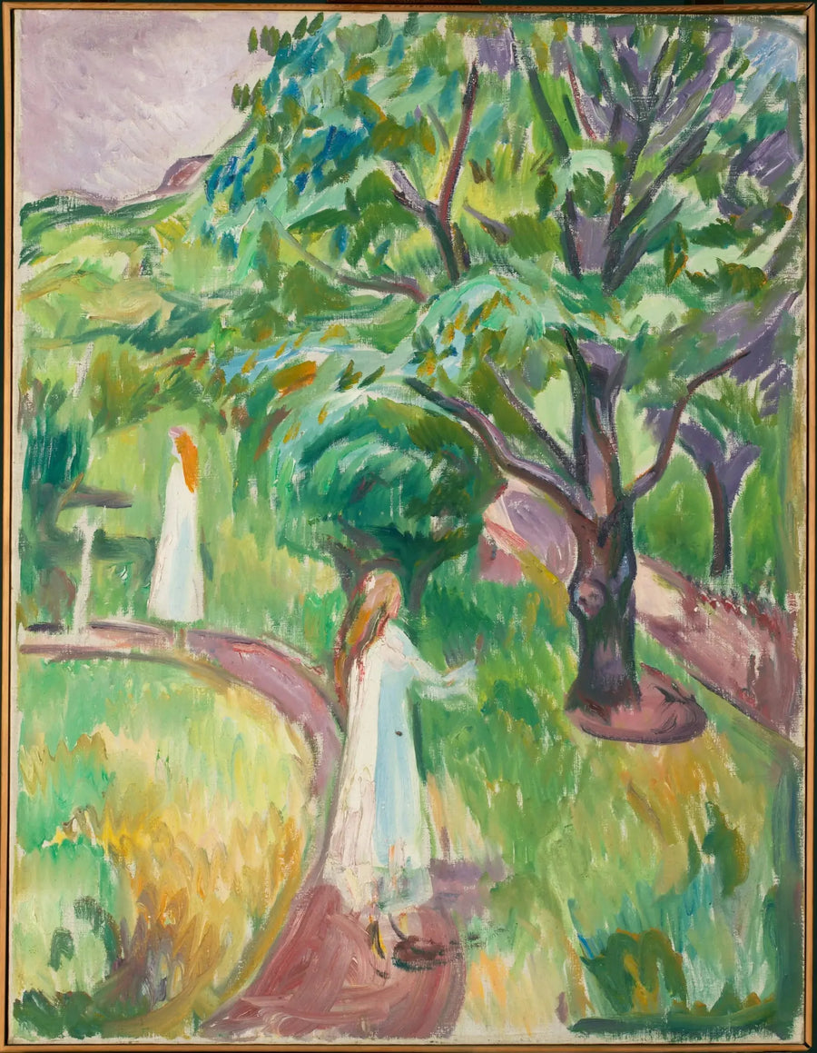 Deux Femmes en robes blanches au jardin - Edvard Munch