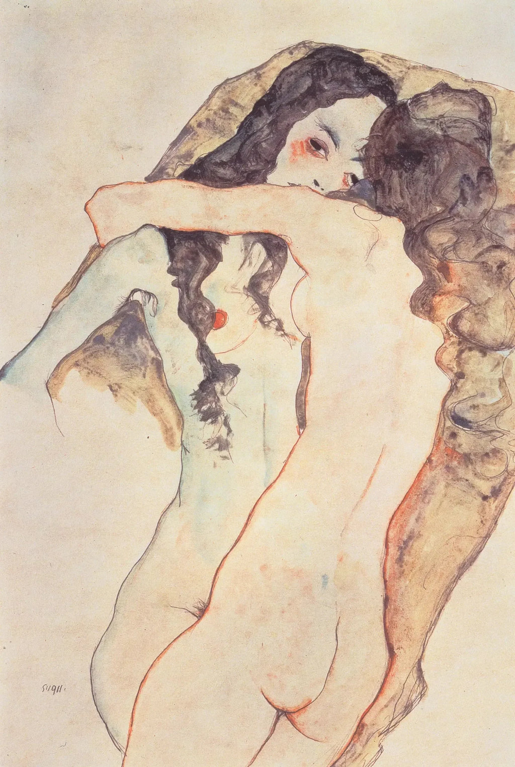 Deux femmes s'embrassant - Egon Schiele image 1 reproduction artisanale de tableau