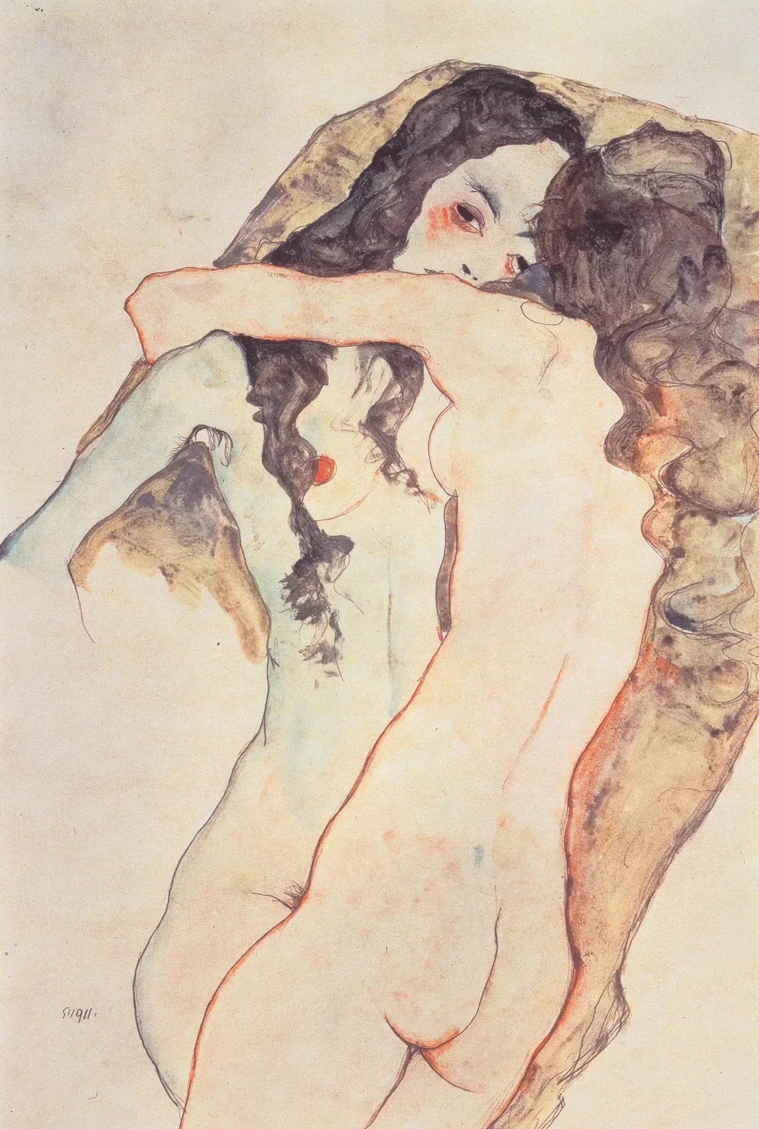 Deux femmes s'embrassant - Egon Schiele image 1 reproduction artisanale de tableau