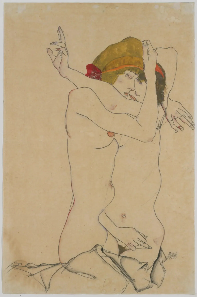 Deux femmes s'embrassant (1913) - Egon Schiele