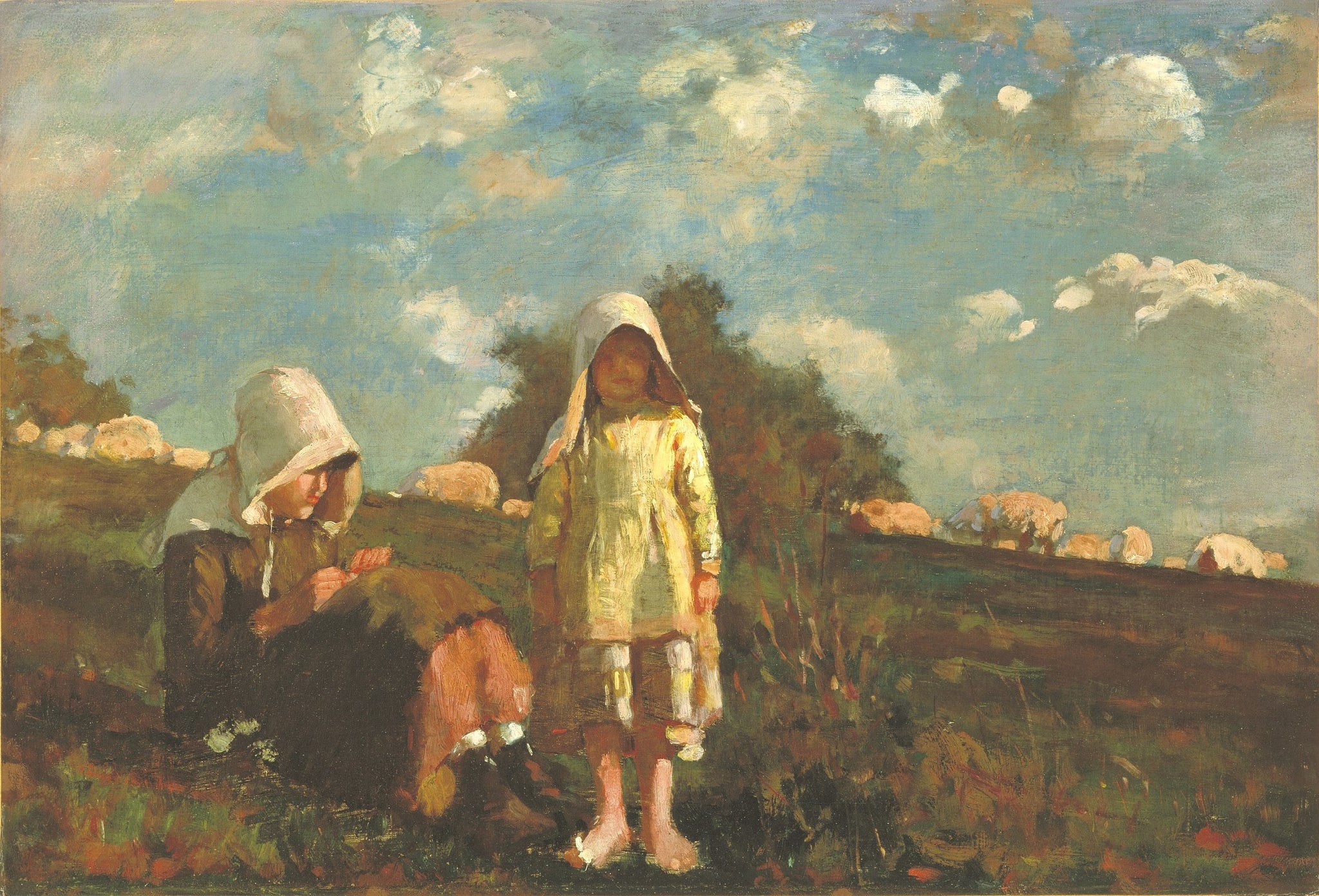 Deux filles avec des chapeaux de soleil dans un champ - Winslow Homer image 1 copie peinte à la main à l’huile