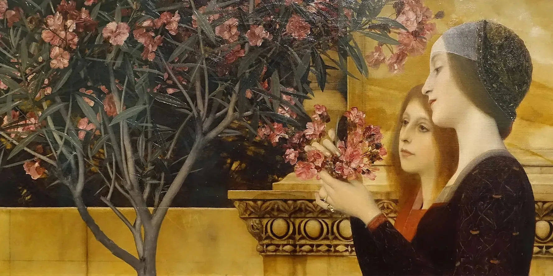 Deux filles avec un laurier-rose - Gustav Klimt image 1 reproduction artisanale de tableau