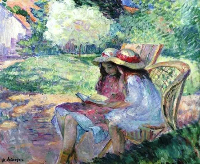 Deux filles en train de lire - Henri Lebasque image 1 copie peinte à la main à l’huile