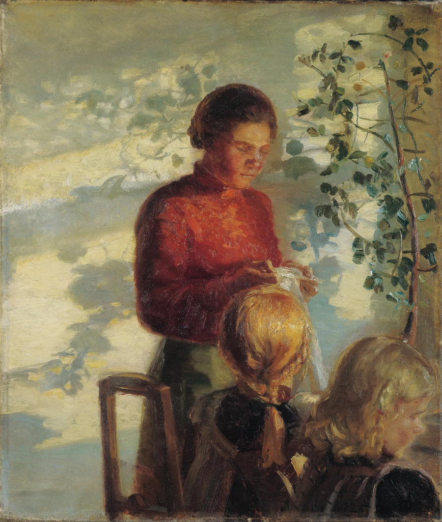 Deux filles prennent un cours de couture - Anna Ancher