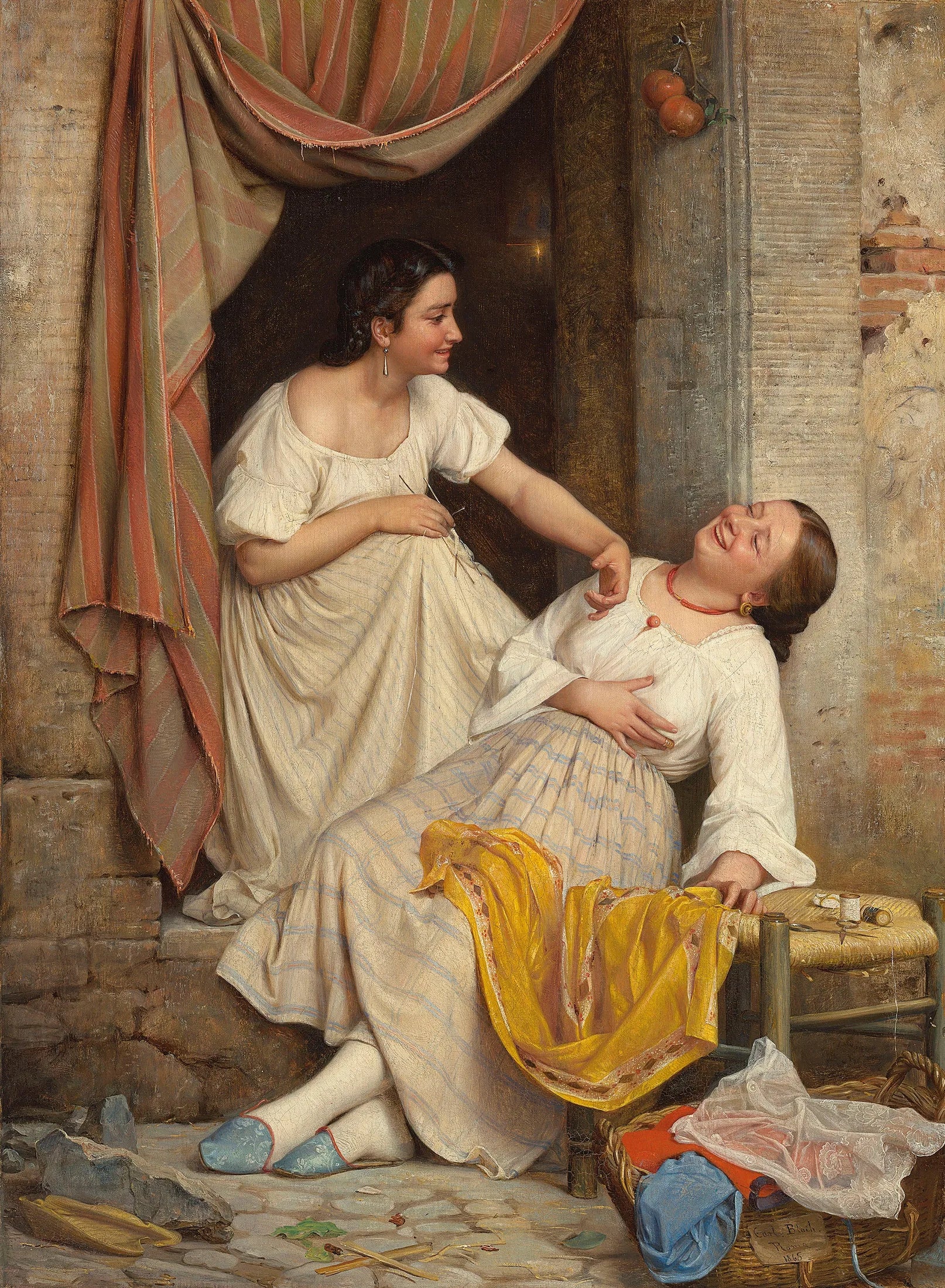 Deux filles souriantes - Carl Heinrich Bloch image 1 reproduction artisanale de tableau