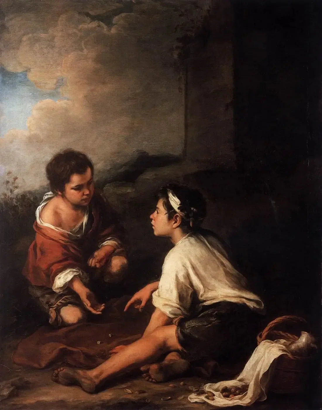 Deux garçons jouant aux dés - Bartolomé Esteban Murillo image 1 copie de tableau peinte à la main