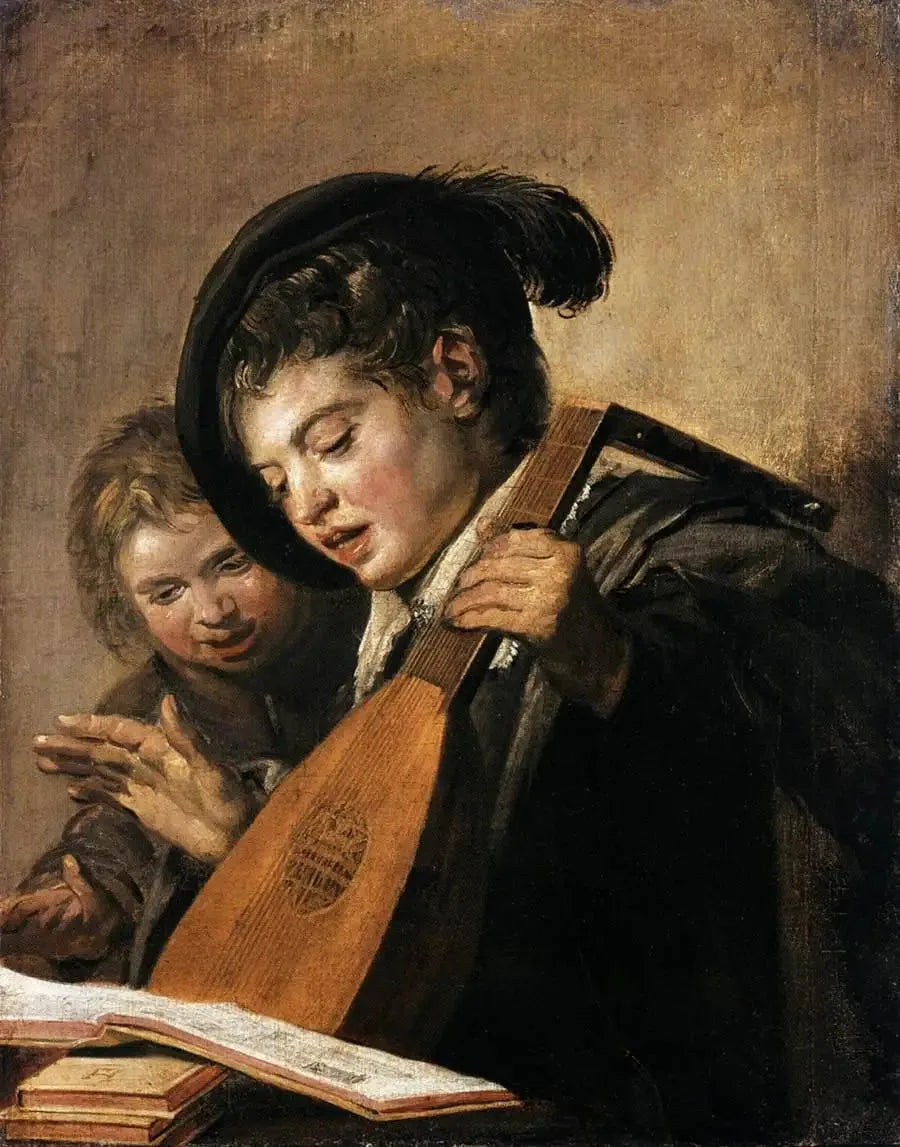 Deux Garçons jouant et chantant - Frans Hals image 1 copie peinte à la main à l’huile