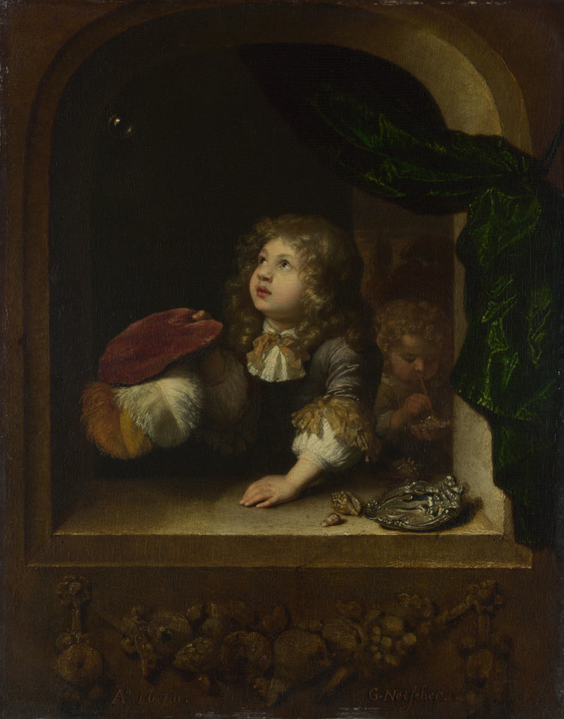 Deux garçons soufflant des bulles - Caspar Netscher