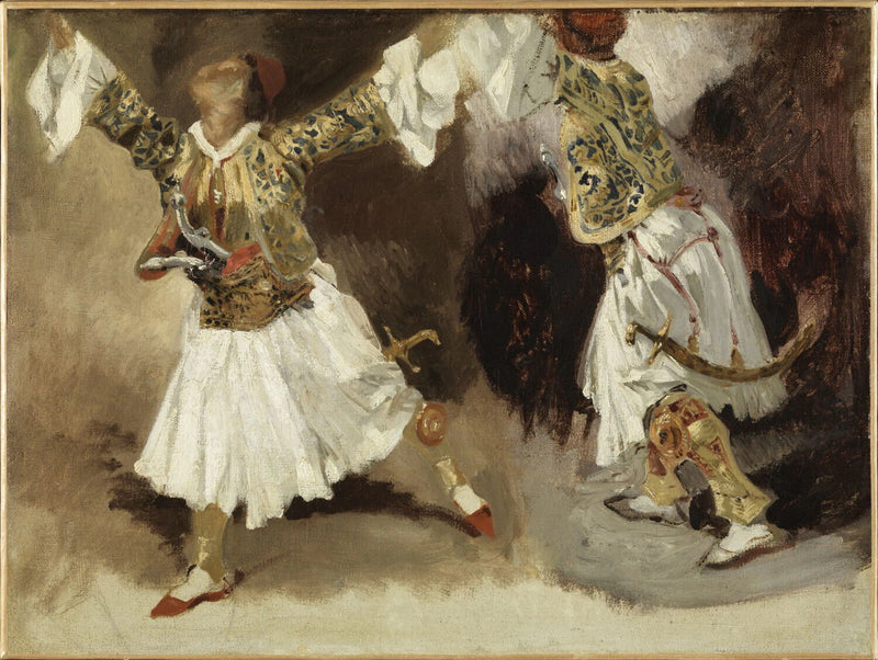 Deux guerriers grecs dansant. Étude de costumes souliotes - Eugène Delacroix