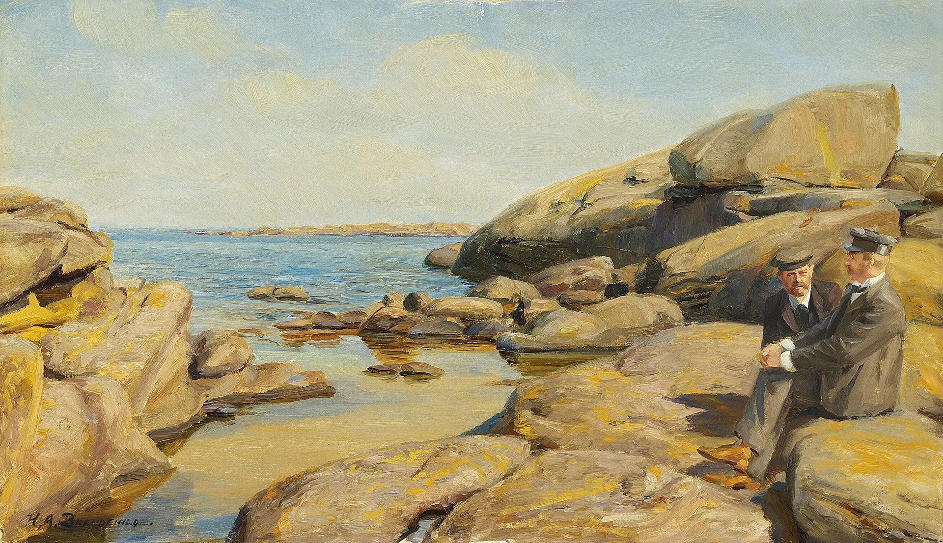 Deux hommes sur une plage de Bornholm. - H. A. Brendekilde image 1 reproduction d’œuvre d’art à l’huile