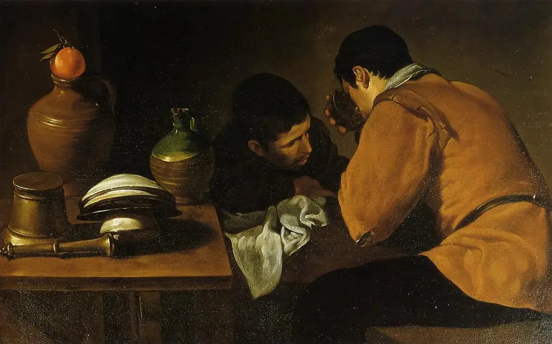 Deux Jeunes à table - Diego Velázquez image 1 copie de tableau peinte à la main