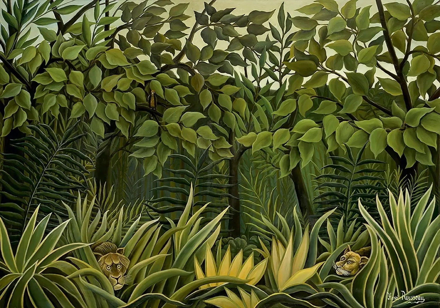 Deux Lions à l'affût dans la jungle - Henri Rousseau image 1 reproduction de peinture à l’huile