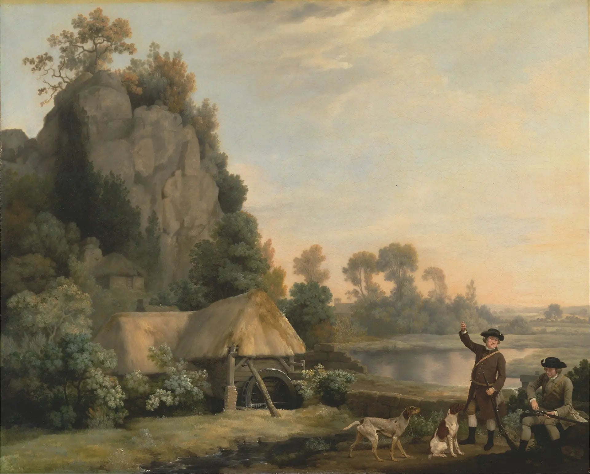 Deux messieurs partant à la chasse, avec vue sur Creswell Crags, prise sur place - George Stubbs image 1 reproduction de peinture à l’huile