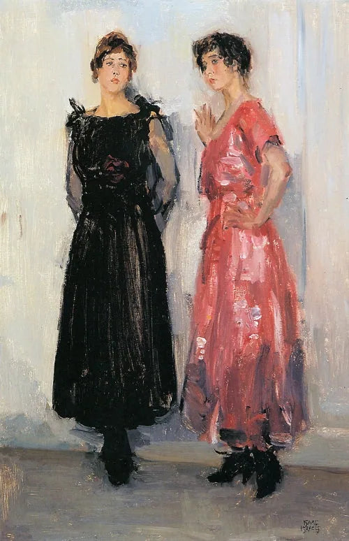 Deux modèles, Epi et Gertie, dans la maison de couture Hirsch d'Amsterdam - Isaac Israëls