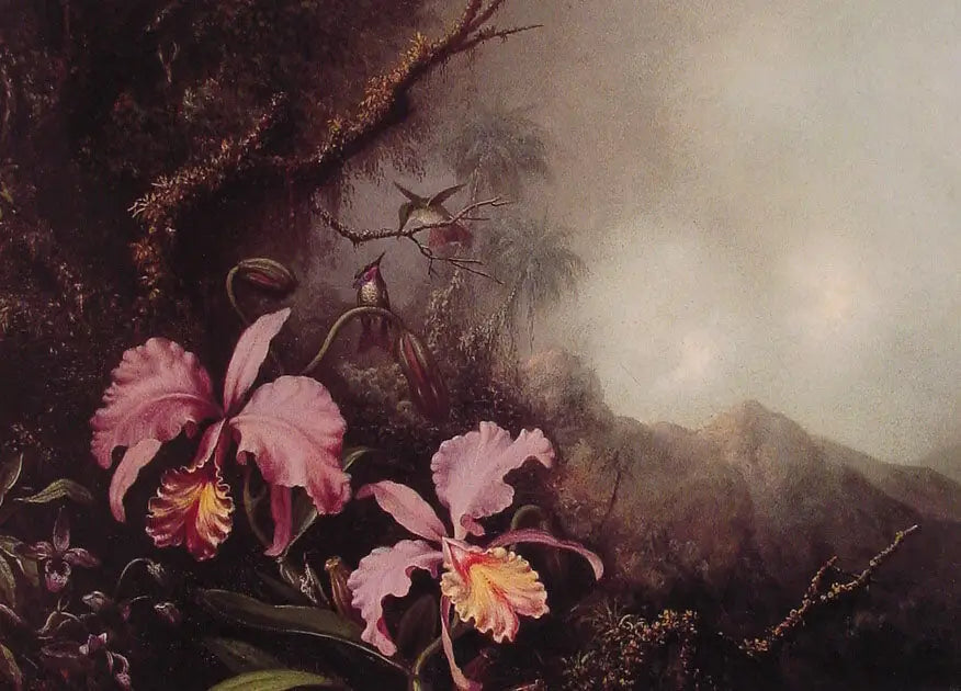 Deux orchidées dans un paysage de montagne - Martin Johnson Heade image 1 reproduction de peinture à l’huile