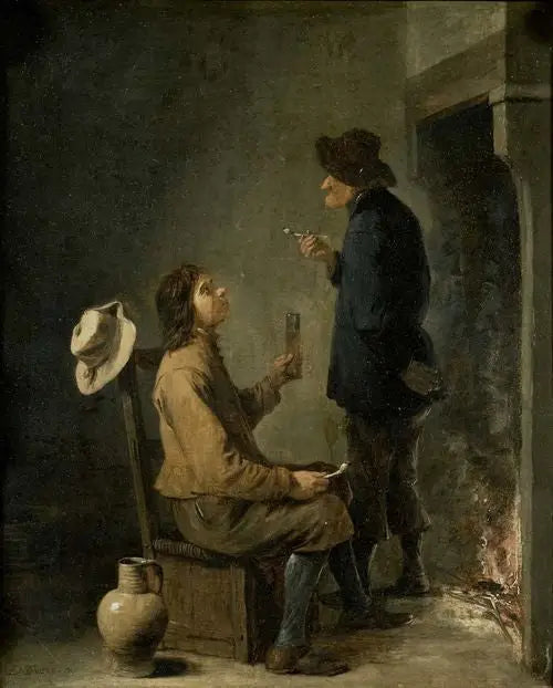 Deux paysans fumeurs devant un foyer - David Teniers le Jeune image 1 reproduction réalisée par Alpha Reproduction