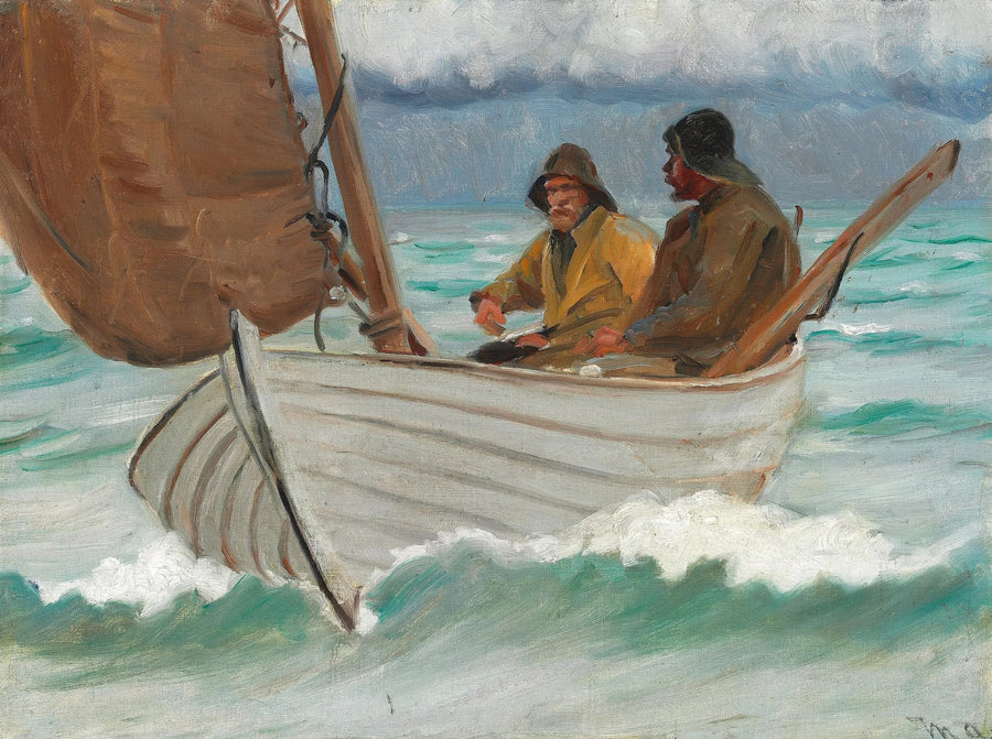 Deux pêcheurs de Skagen à bord d'un voilier au large des côtes. - Michael Peter Ancher