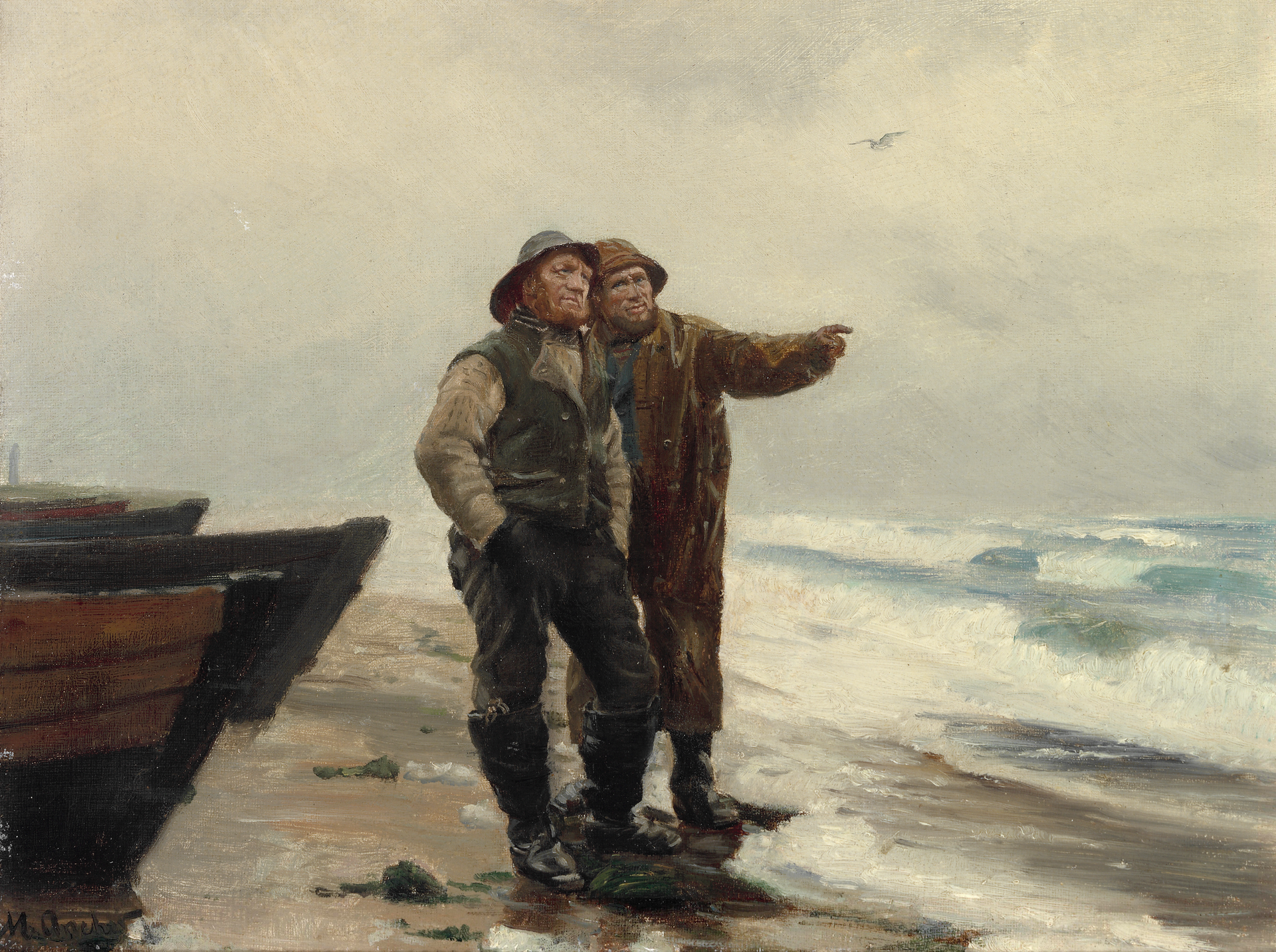 Deux pêcheurs, Ole Svendsen et Anthon Fedder Henriksen. - Michael Peter Ancher image 1 reproduction de peinture à l’huile