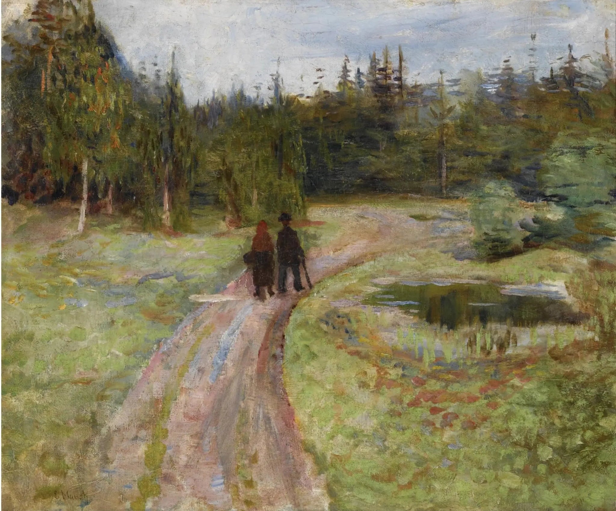Deux Personnes sur le chemin de la forêt - Edvard Munch image 1 copie peinte à la main à l’huile