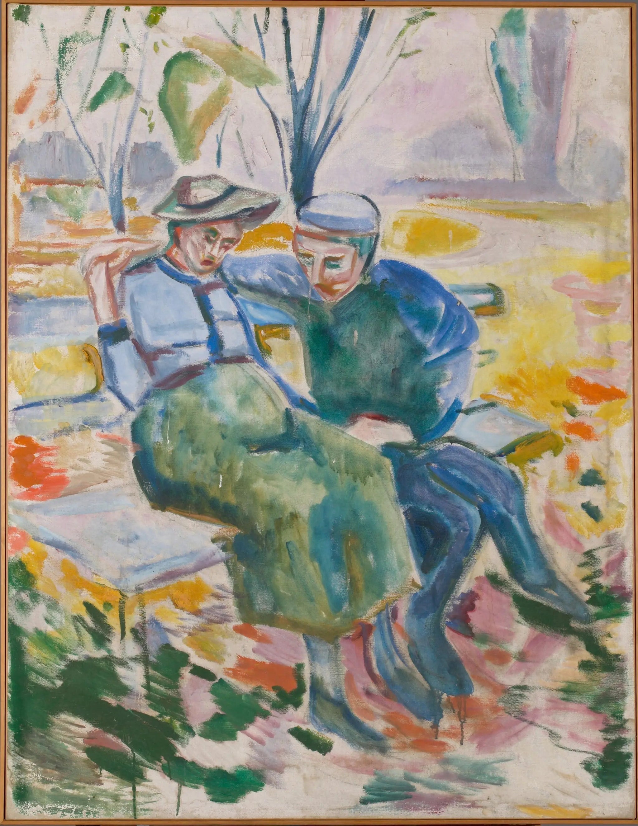 Deux personnes sur un banc - Edvard Munch image 1 copie peinte à la main à l’huile