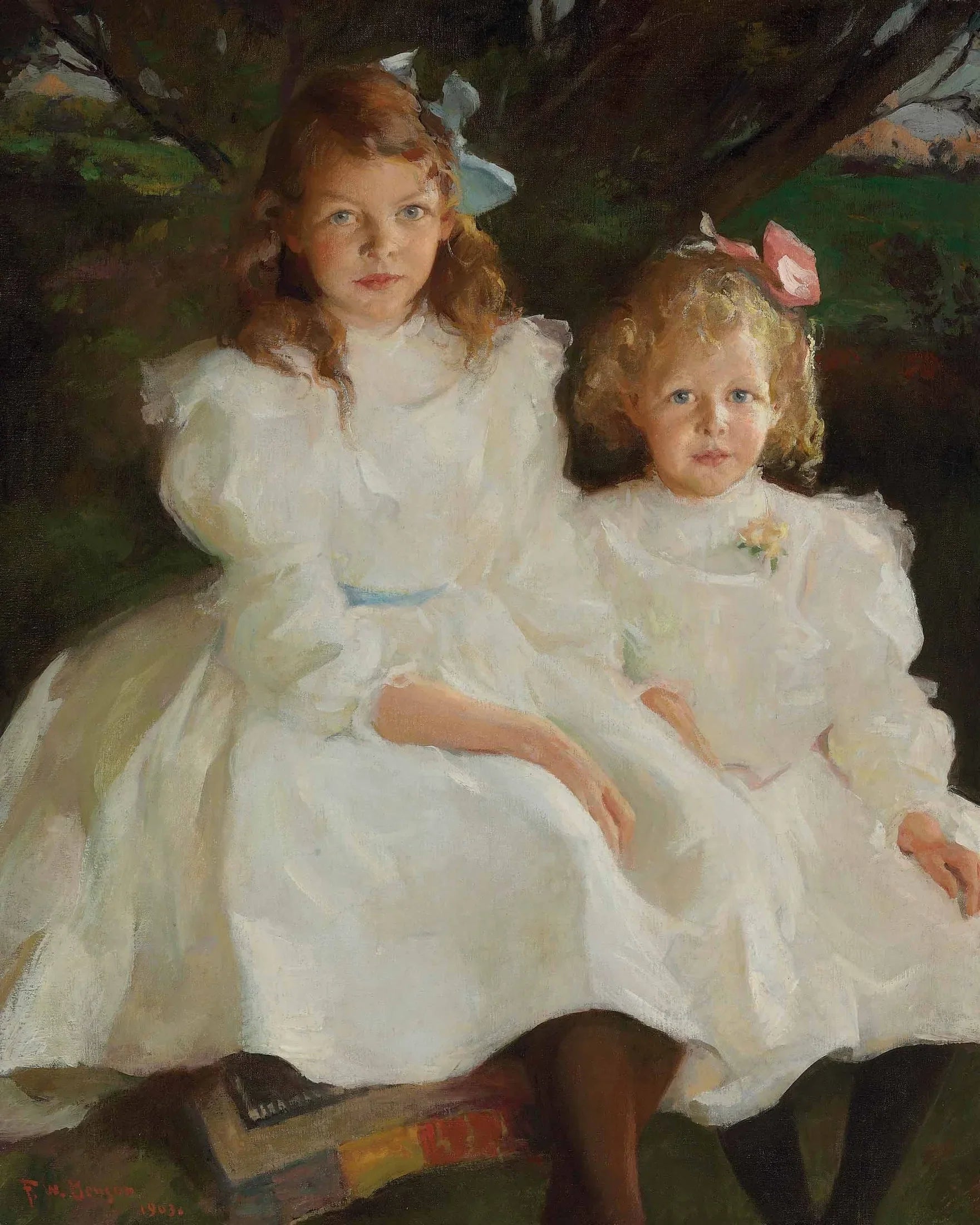 Deux petites filles - Frank Weston Benson image 1 copie peinte à la main à l’huile