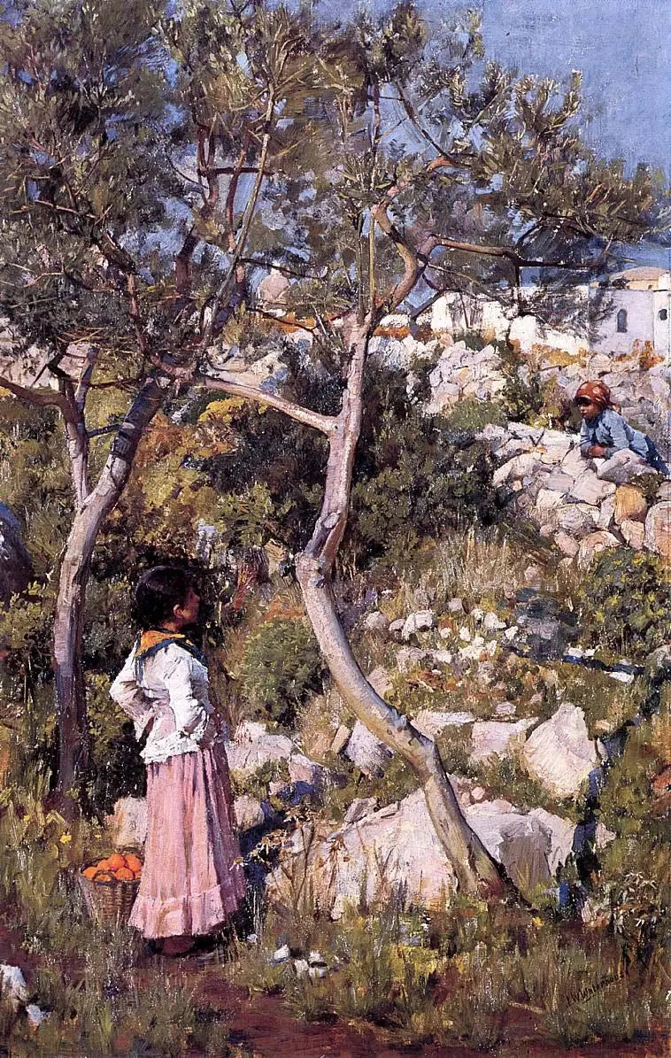 Deux petites filles italiennes près d'un village - John William Waterhouse