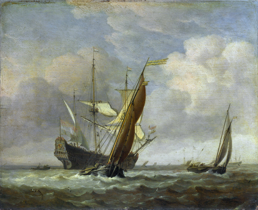 Deux petits navires et un navire de guerre hollandais en un rien de temps - Willem Van de Velde le Jeune