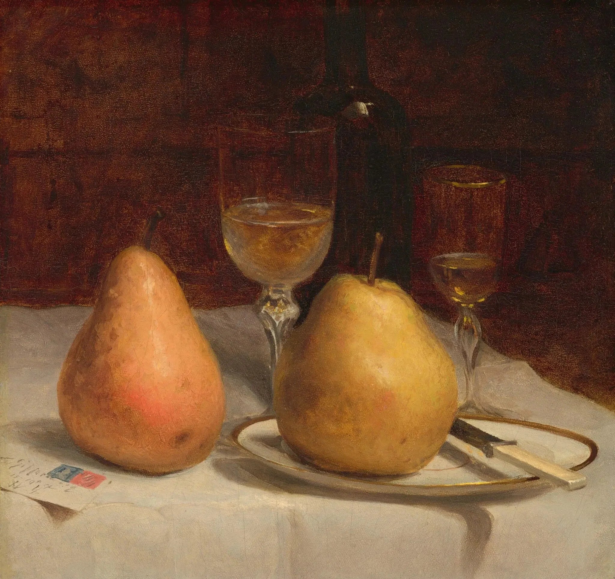 Deux poires sur une table - Sanford Robinson Gifford image 1 copie peinte à la main à l’huile