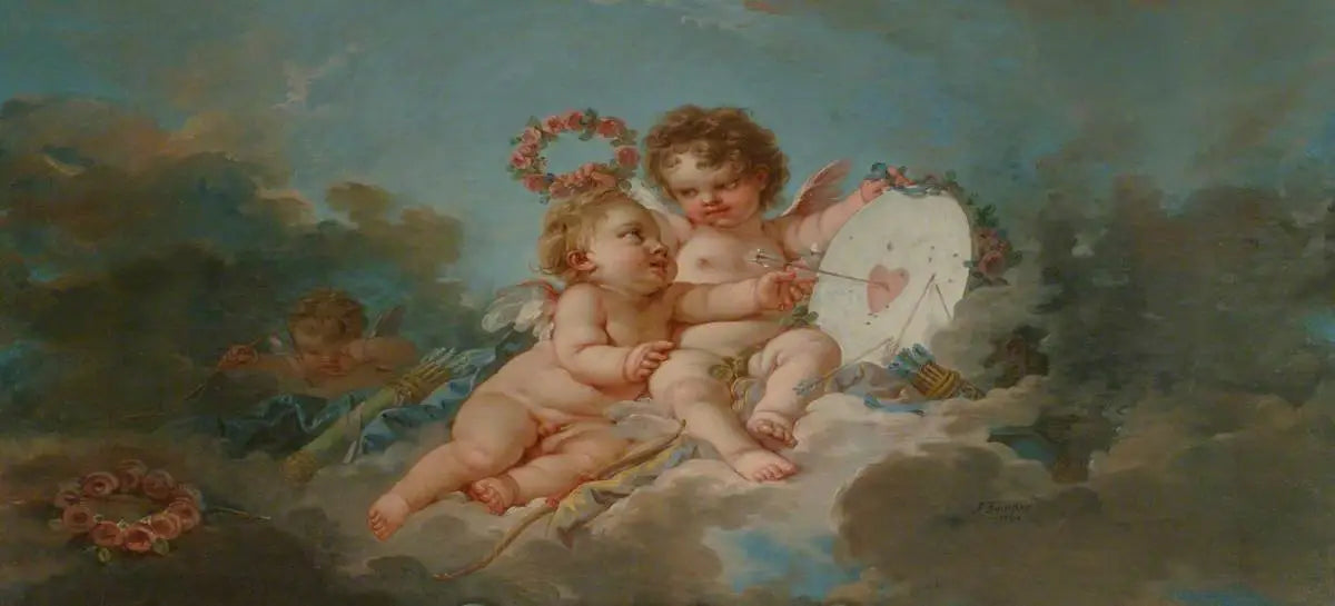 Deux putti jouant avec un « Heartboard » - François Boucher image 1 copie de tableau peinte à la main