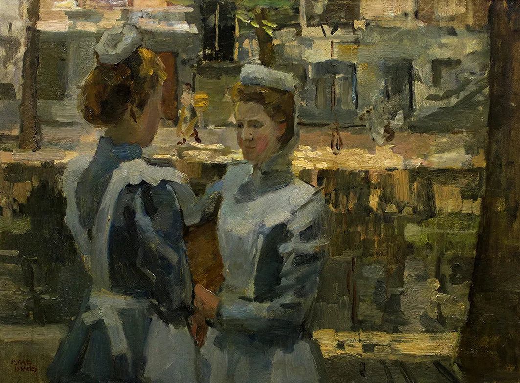 Deux servantes sur un canal à Amsterdam - Isaac Israëls image 1 copie peinte à la main à l’huile