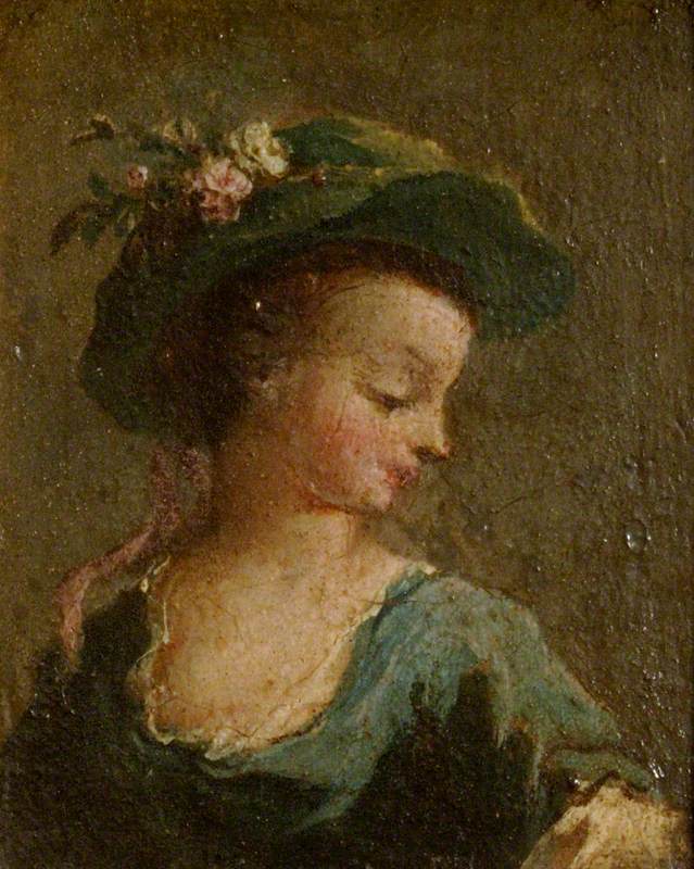 Deux tableaux : Une fille au chapeau de profil et une fille au chapeau de face (diptyque, panneau de gauche) - Francesco Guardi image 1 reproduction de peinture à l’huile