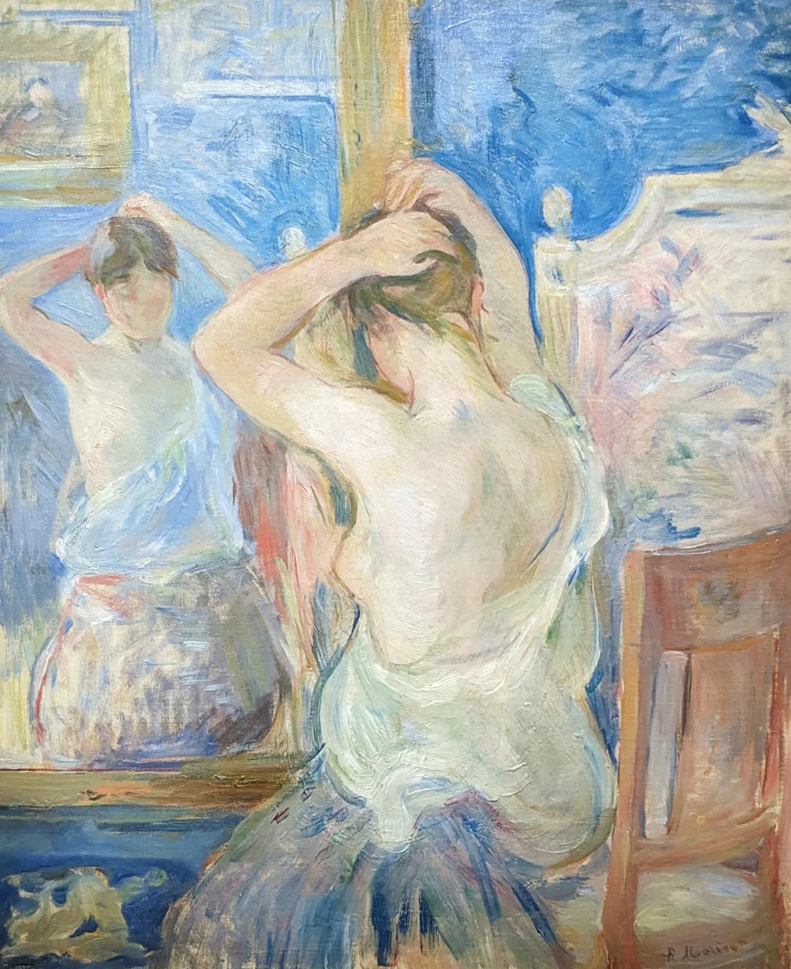 Devant la psyché - Berthe Morisot image 1 copie peinte à la main à l’huile