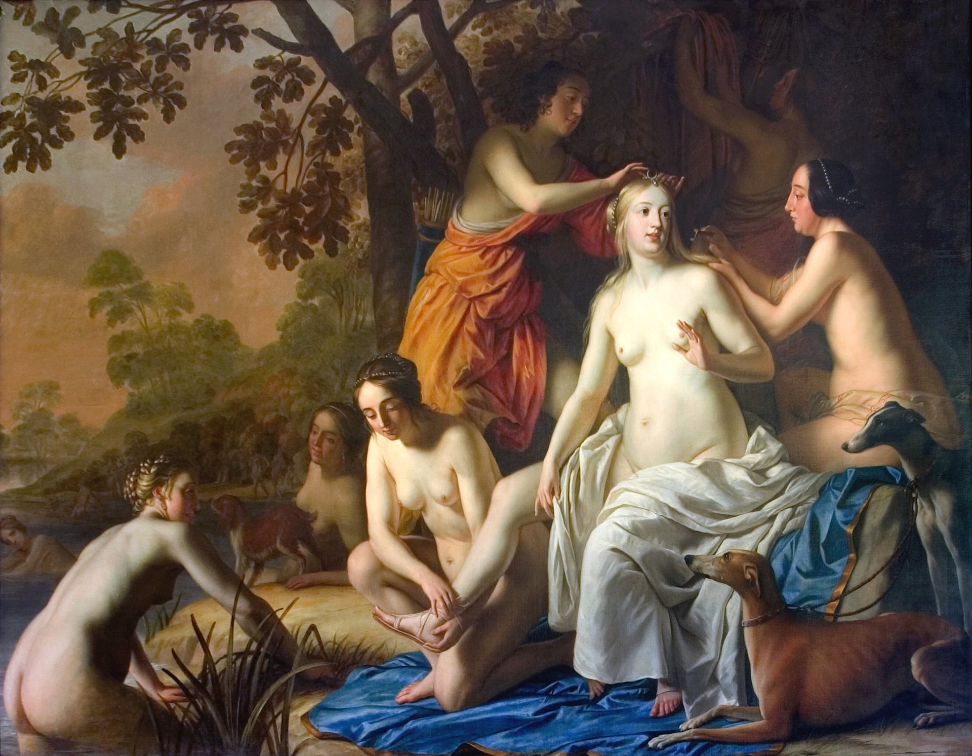 Diane avec ses nymphes - Gerrit van Honthorst image 1 copie peinte à la main à l’huile